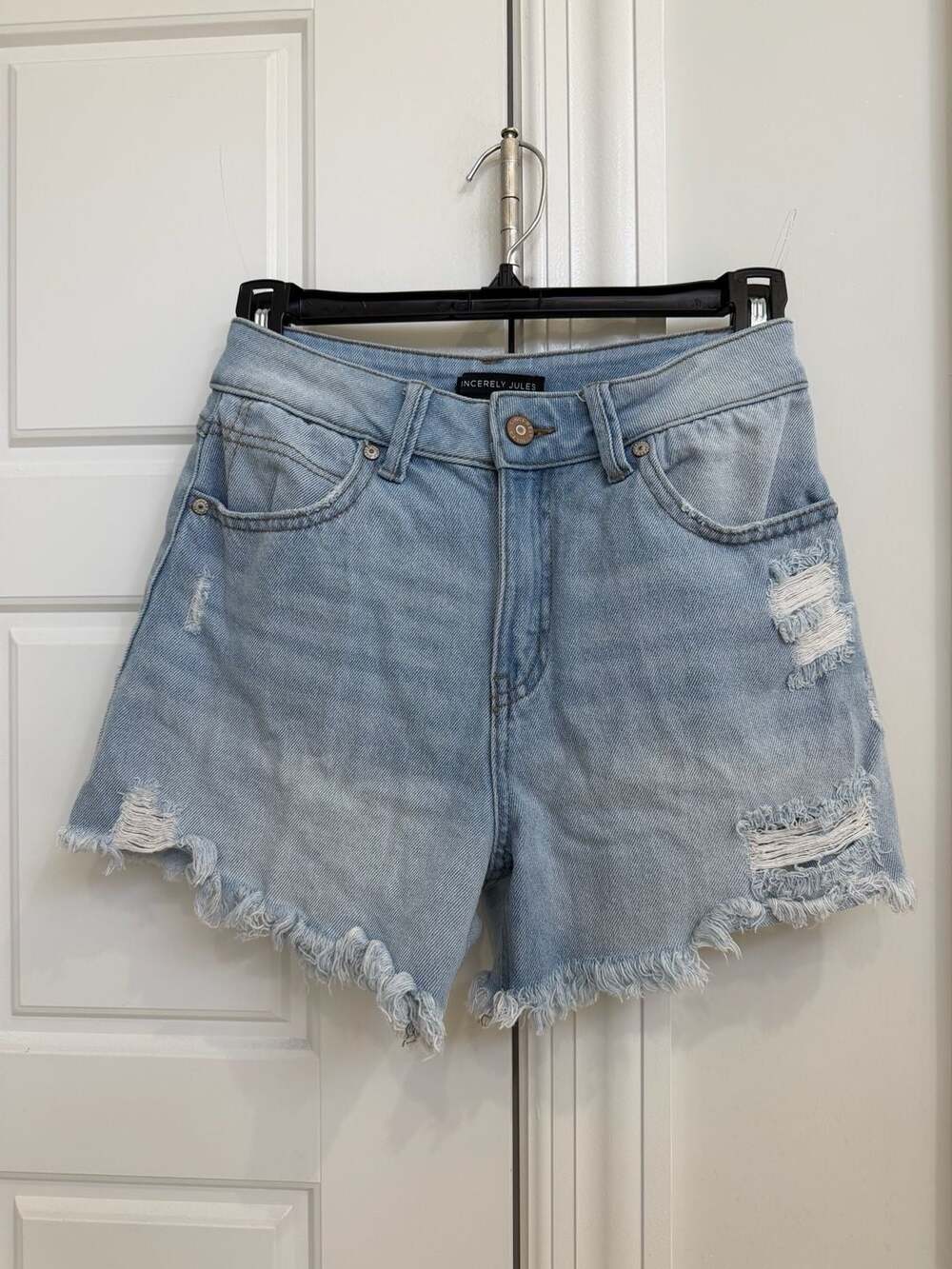 Sincerely Jules Light Wash Distressed Denim Shorts